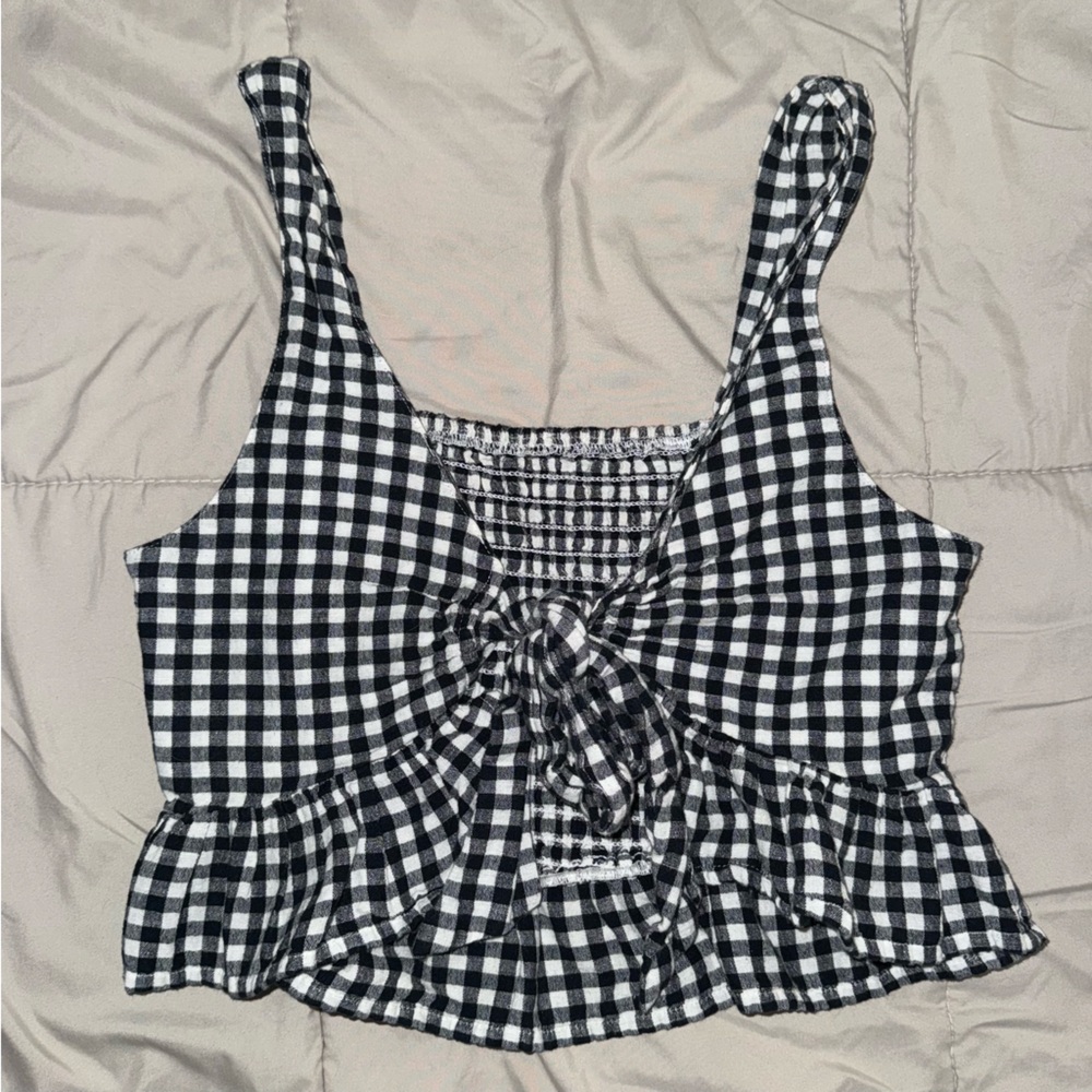 American Eagle Outfitters Checkered Tie Front Crop Top Sz Medium